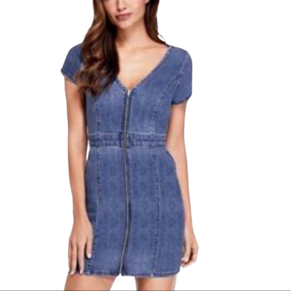 Guess Galilea Denim Bodycon Zip Front Dress Size XS
